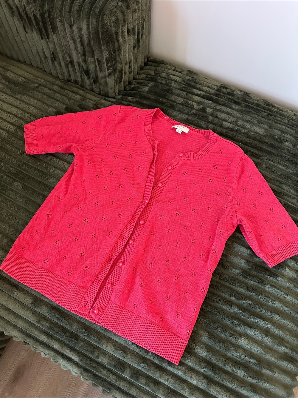 LOFT Classic Red Eyelet Button-Front Cardigan